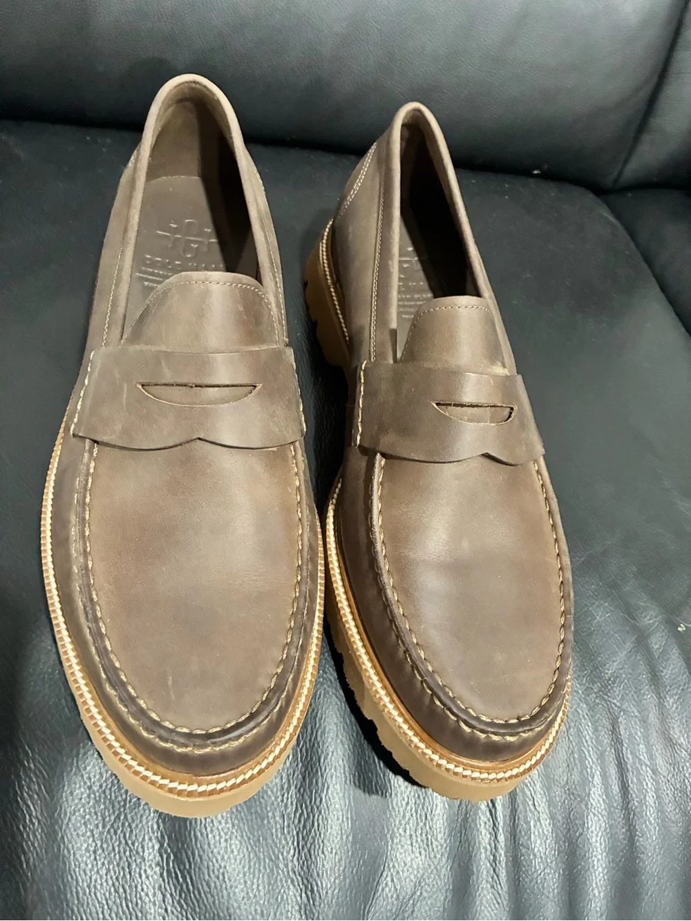 Men's Brown Leather Penny Loafers with Lug Sole